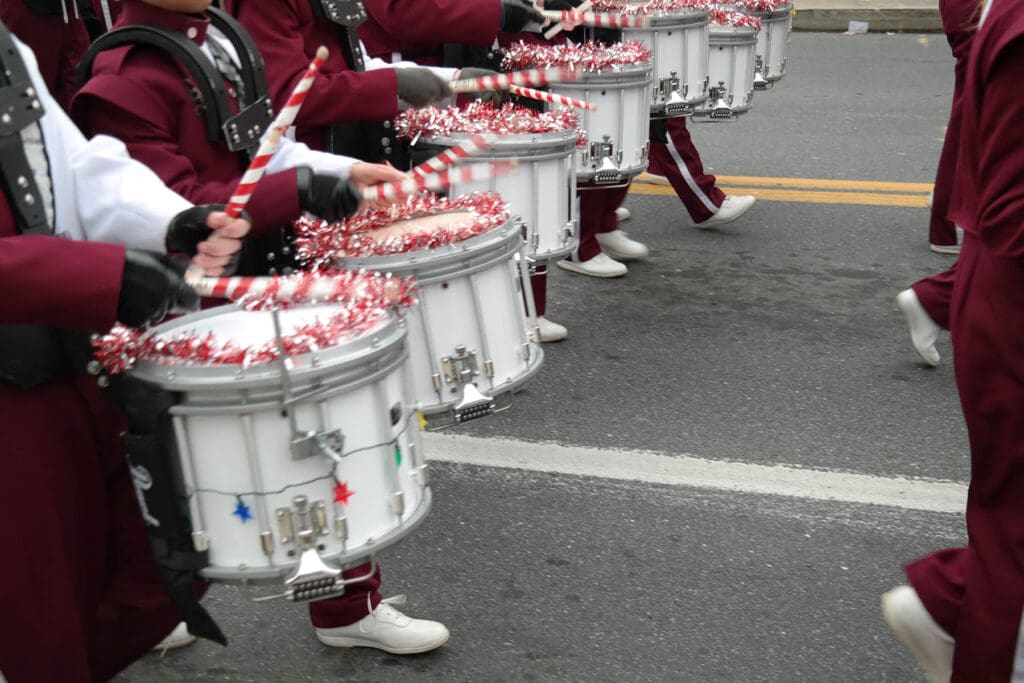 band drummers at christmas parade