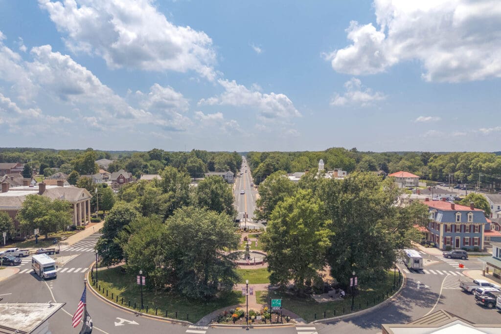 The famous Circle in Georgetown, Delaware as seen by drone