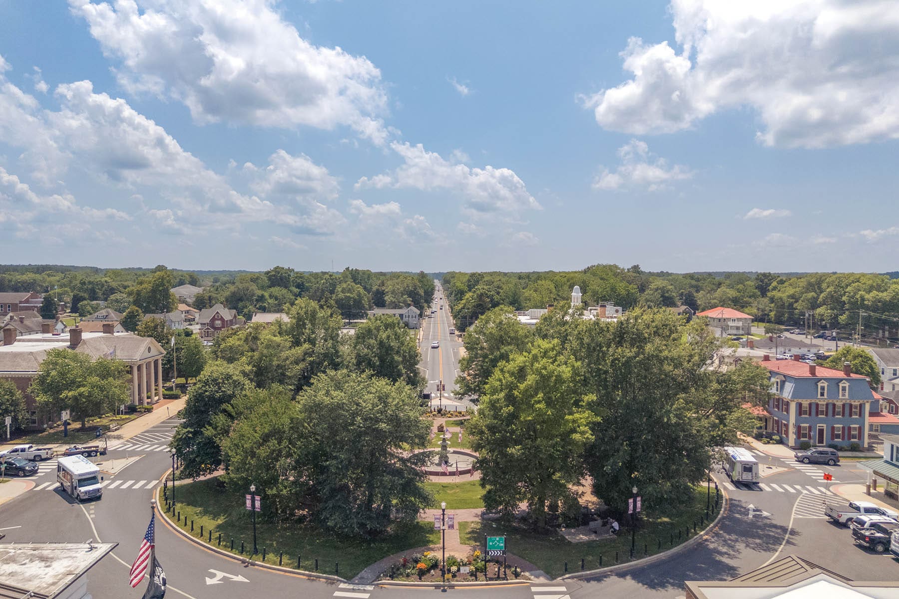 The famous Circle in Georgetown, Delaware as seen by drone